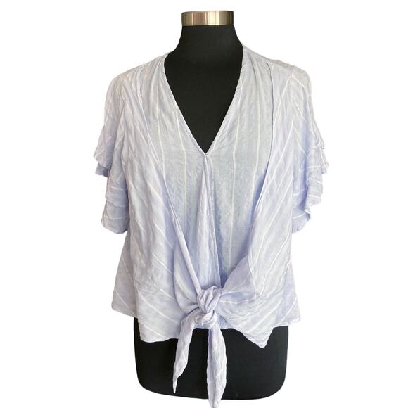 Umgee Pale Lavender Wrap Front Top Stripes Tiered Bell Sleeves Hi-Low SMALL Boho - Picture 1 of 9